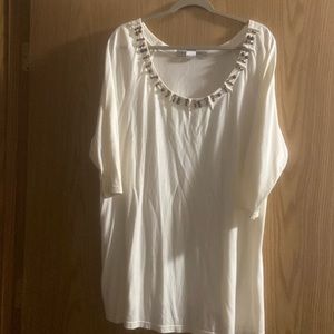 Off white womens shirt with decorated with wood beads